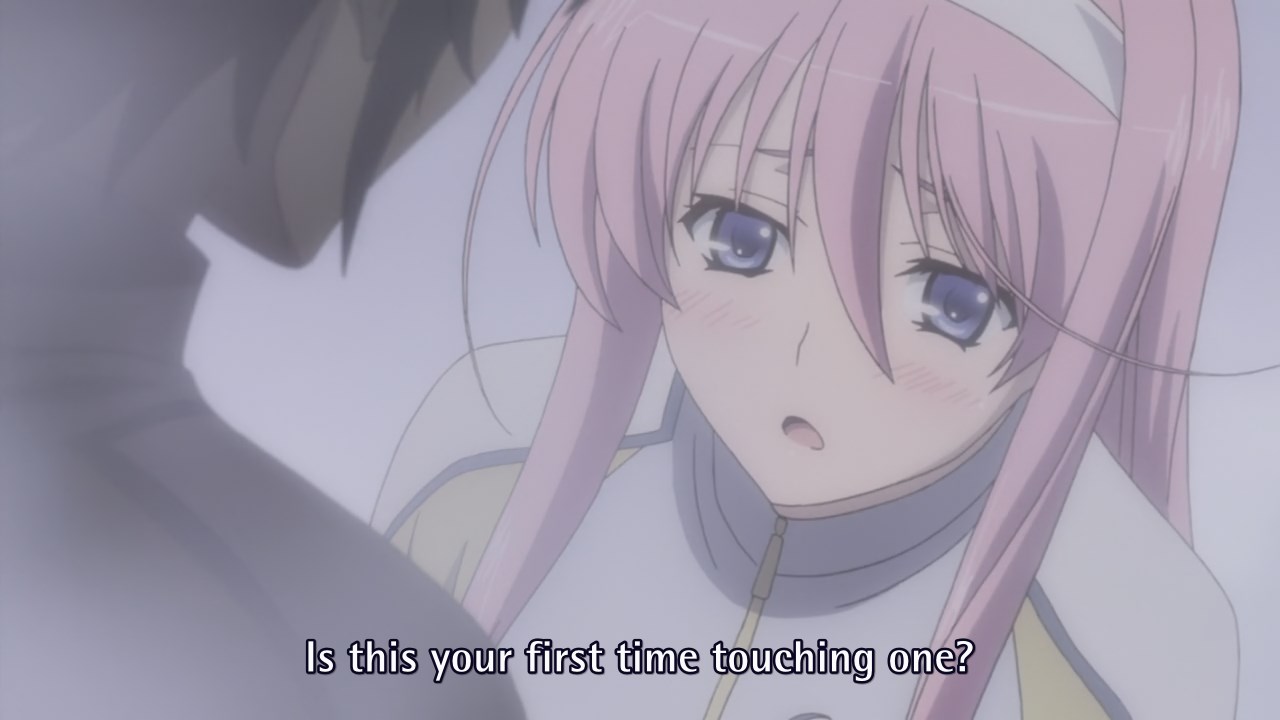 Is it yourf first time touching one, asks anime man hidden in shadow to slightly breathless anime girl